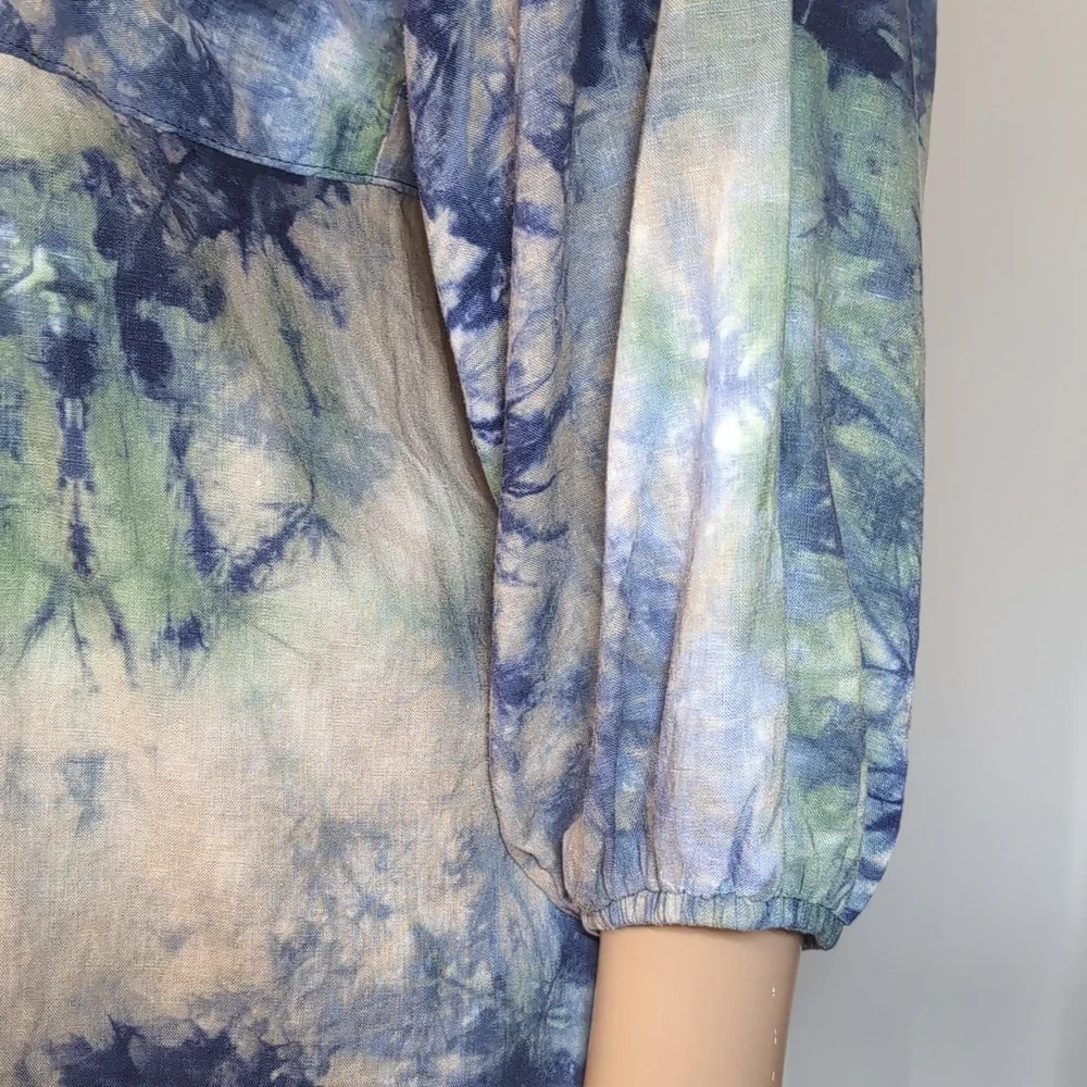 NEW Cabi Woodstock Blue Green Tie Dye Linen Babydoll Top Tunic Size Medium - Picture 6 of 14